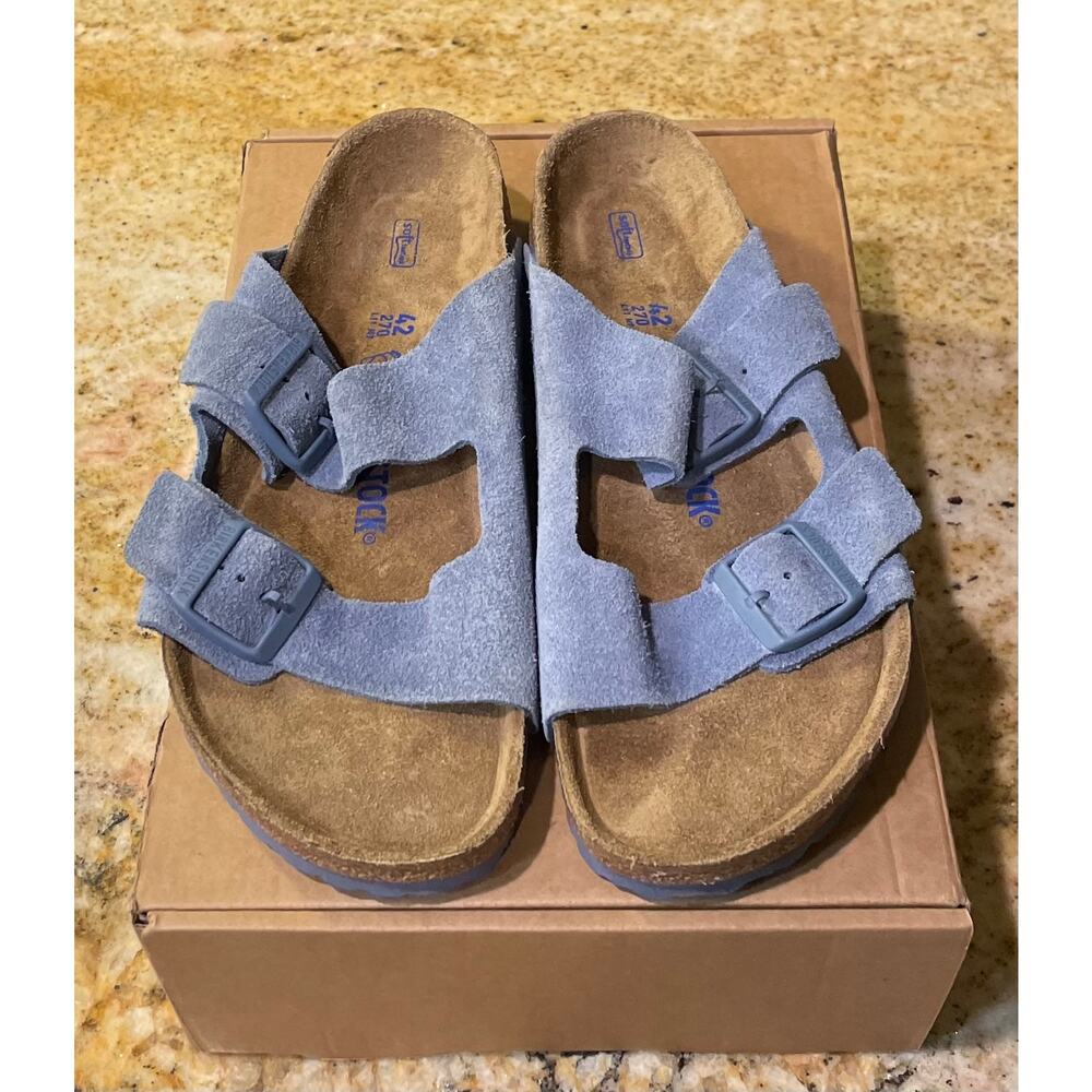 New Unisex Birkenstock Arizona Soft Footbed Suede Leather Blue Size EU 42/L11/M9
